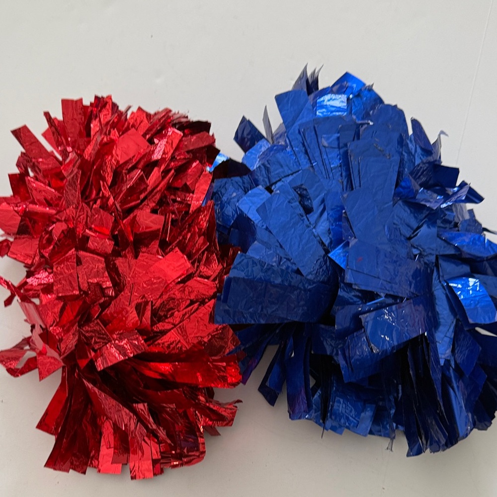 Varsity Red and Blue Cheerleading Pom Poms 6 inches E